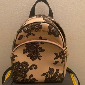 Michael Kors Crossbody Abbey Lace Print Leather Canvas Backpack